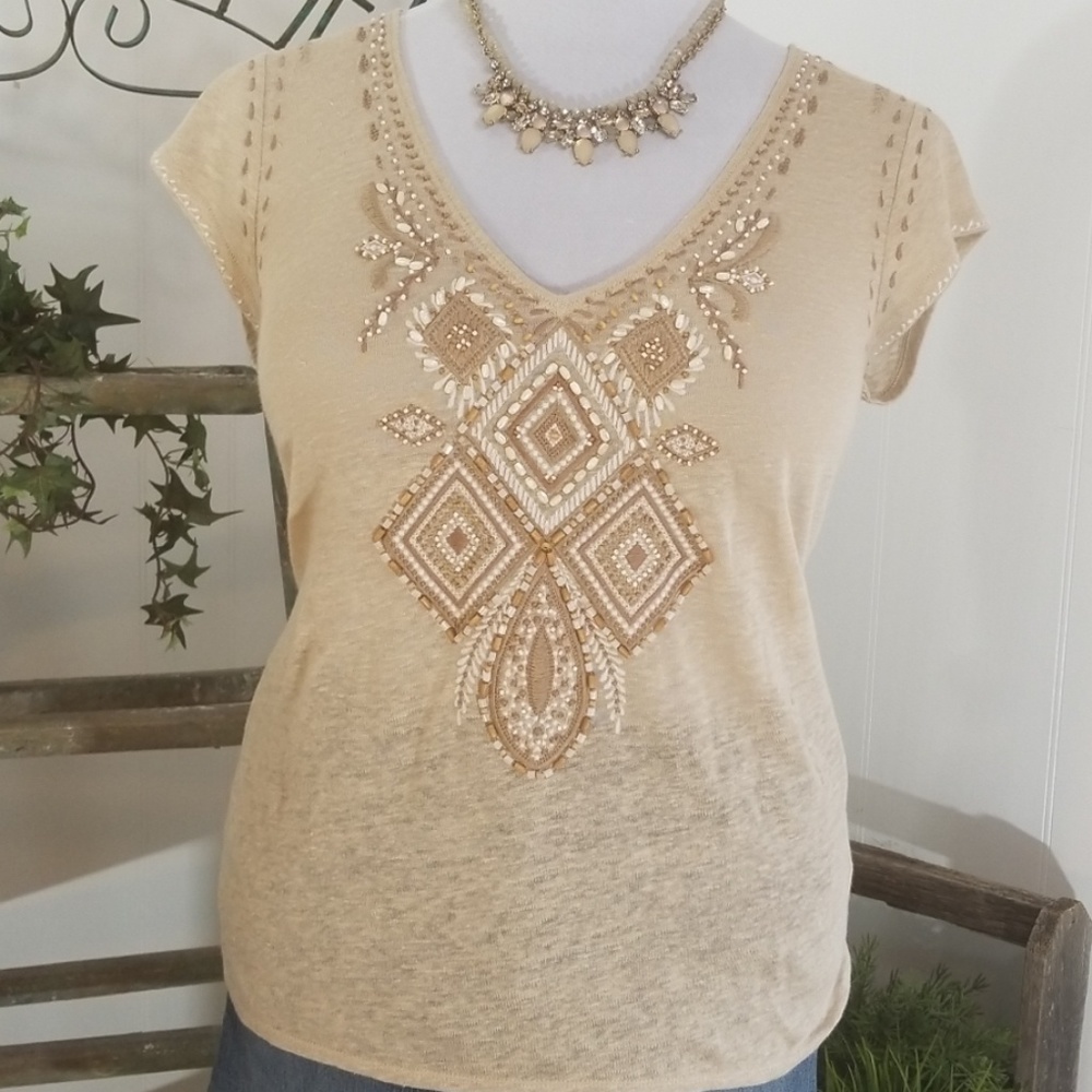 Calypso St. Barth embellished linen tee